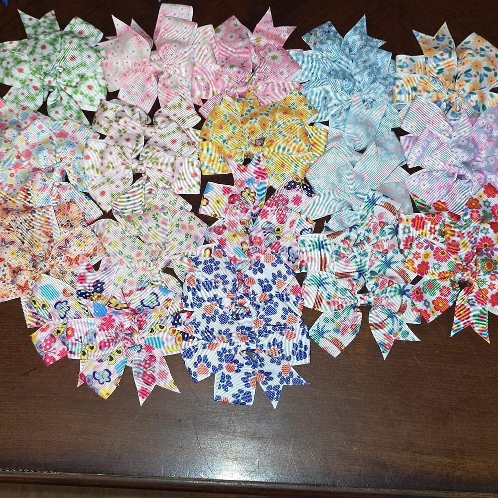 (J20) 34 Total Each, Colorful Floral Patterned Hair Bows Clips for Kids